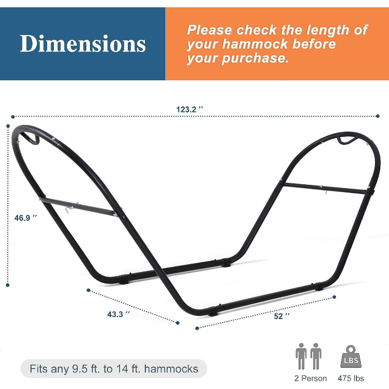 Black Universal Steel Outdoor Hammock Stand Only