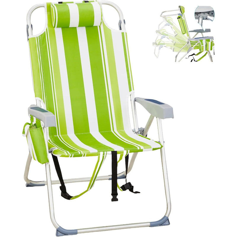 Green‑White Tall Backpack Beach Chair