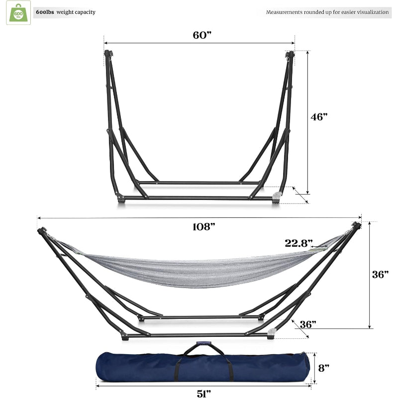 Grey Foldable Hammock with Steel Stand