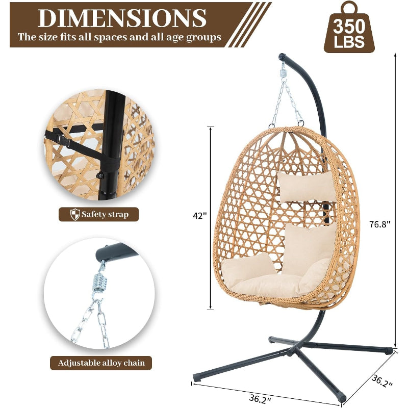 Burlywood Rattan Hanging Egg Chair with Stand