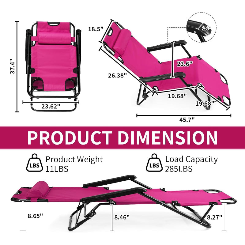 Folding Reclining Chaise Lounge with Pillow