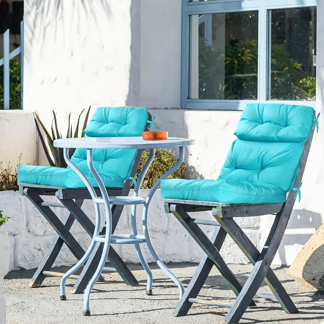 Blue Tufted High‑Back Patio Cushions 2‑Pack