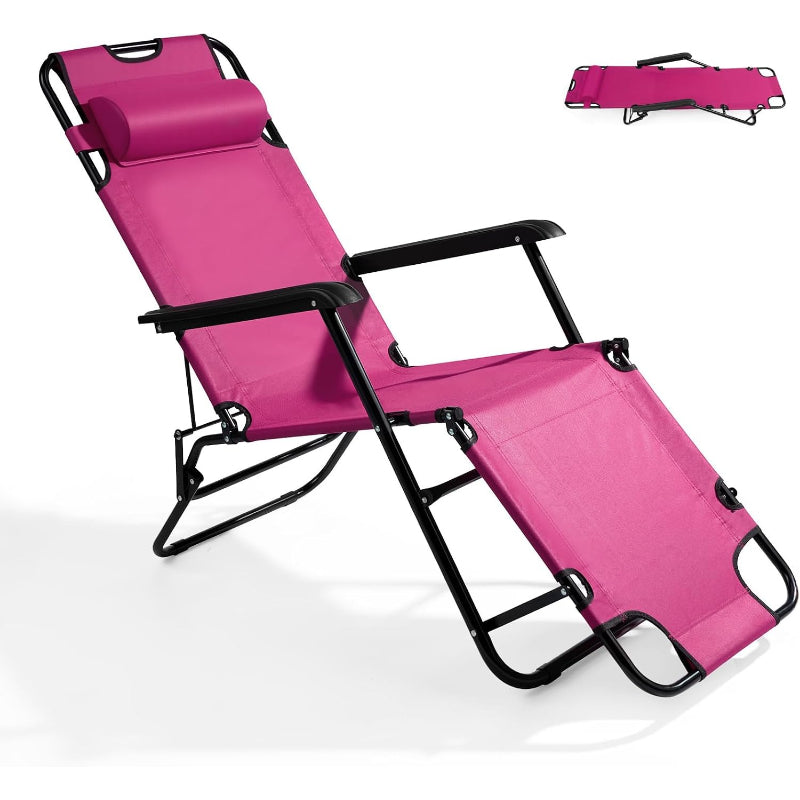 Folding Reclining Chaise Lounge with Pillow
