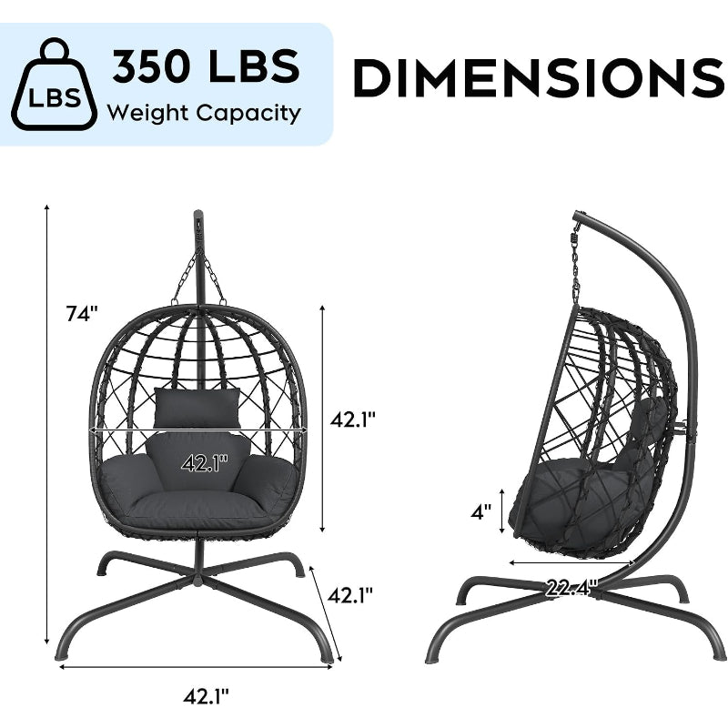 Deep Grey Wicker Hanging Egg Chair with Stand